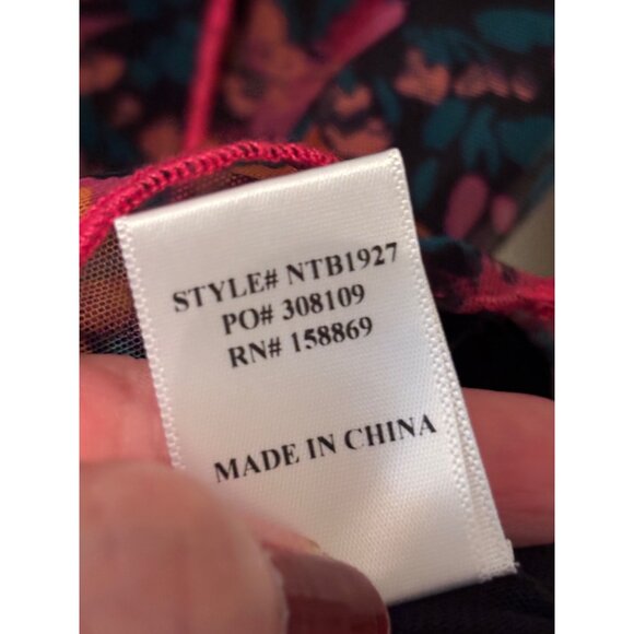 Promesa Fabulous Flowers Floral-Print Mesh Bell-Sleeve Top Sheer V-Neck Tie-Fron - Picture 8 of 16